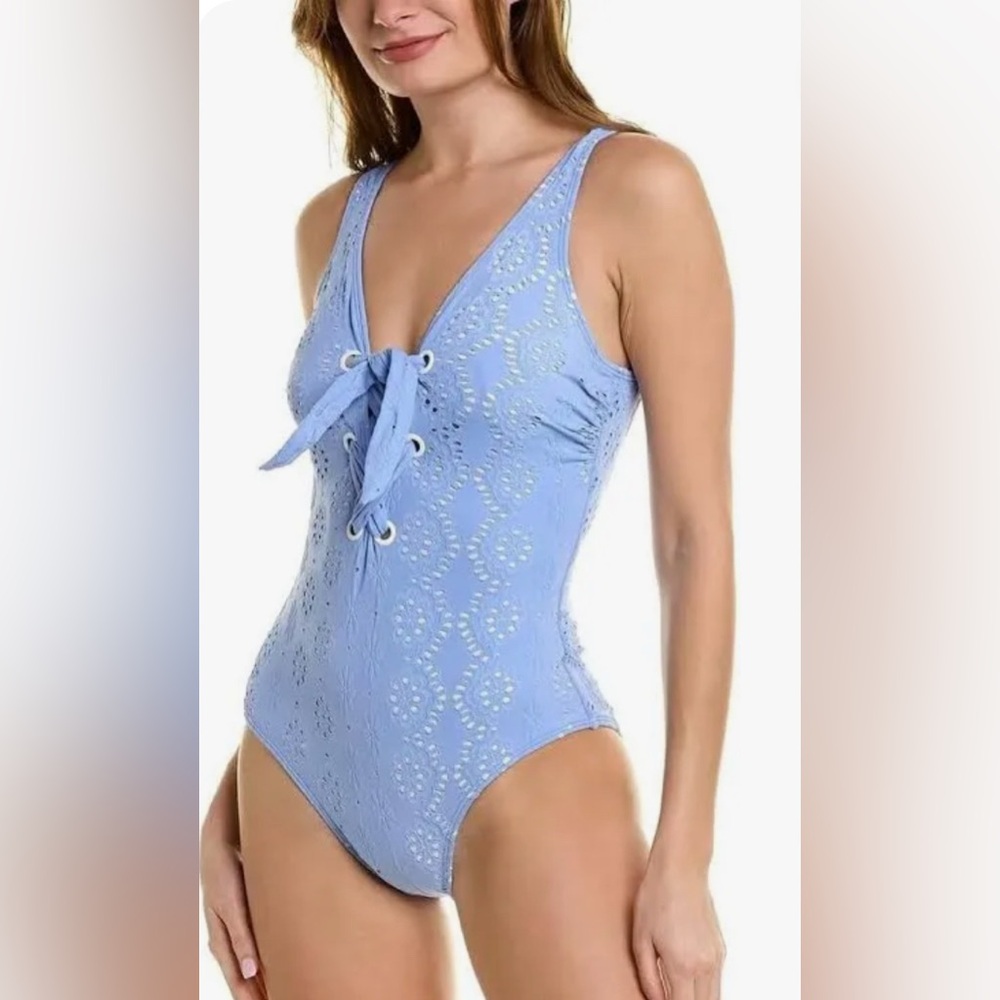 Shosanna light blue Eyelit Lace up One Piece Swimsuit 
NWT New With Tags
Size 10